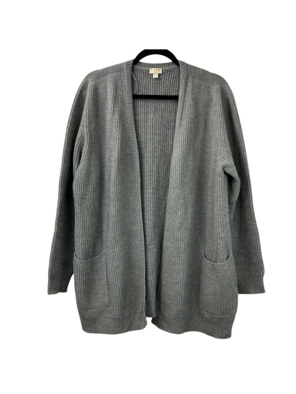 Hanro Knits Women’s Large Gray Cardigan 100% Wool Pockets Ribbed Knit Sweater